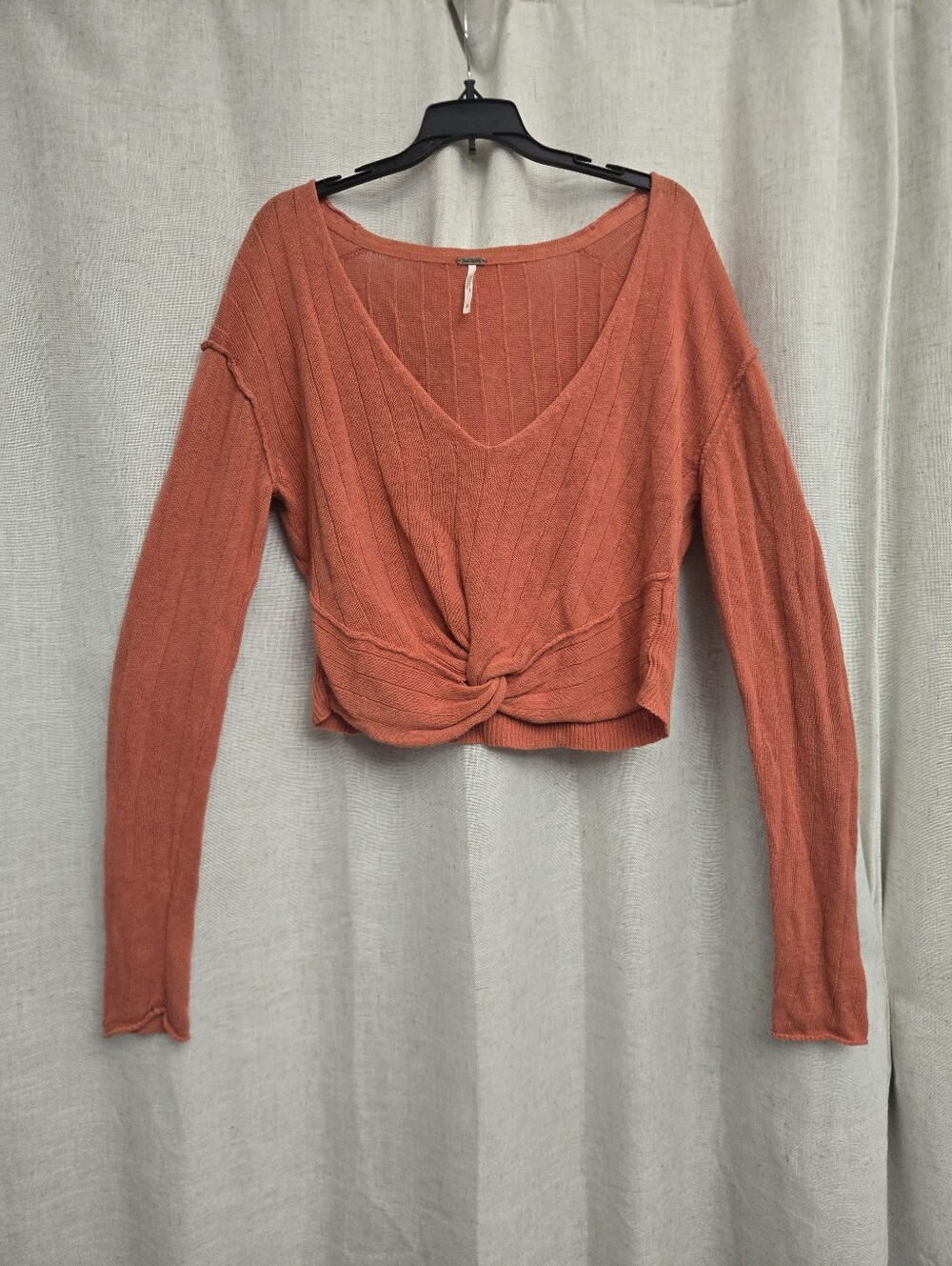 Free People Got Me Twisted Linen Blend Cropped Sweater Small